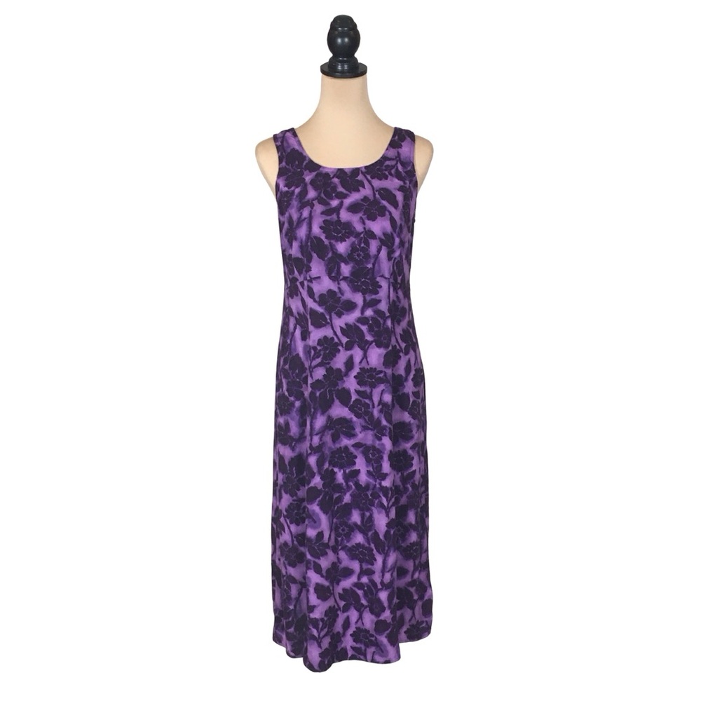 Caroline Wells Vintage Purple Floral Sleeveless Maxi Dress, Petite 12
